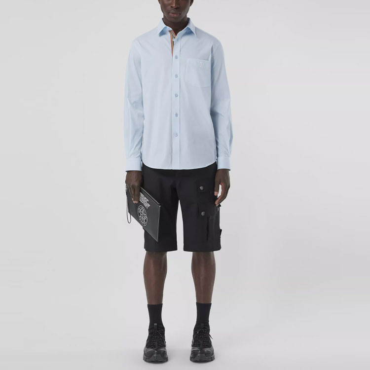 Burberry SS21 Light Blue Logo Embroidered Cotton Long Sleeve Shirt. 80430611 圖 5