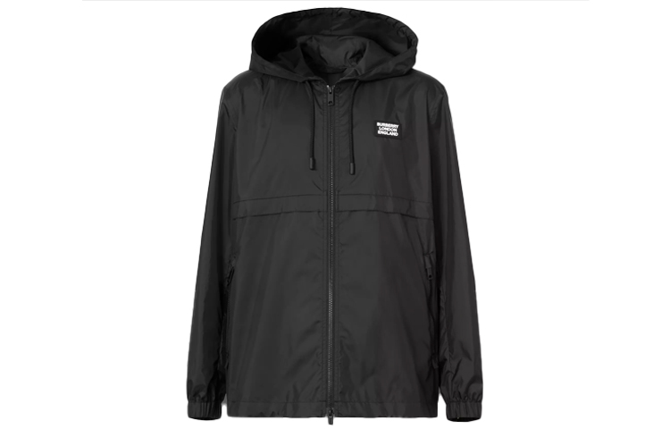 Burberry SS21 Logo Embellished Recycled Polyester Hooded Jacket Black 80385711