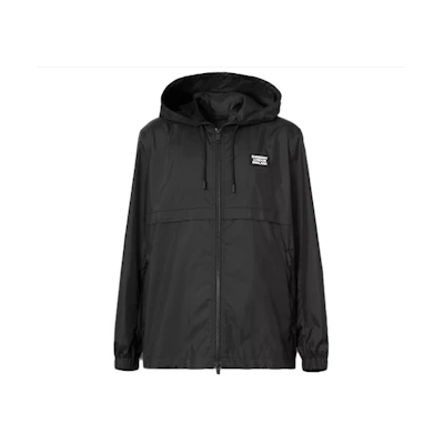 Burberry SS21 Logo Embellished Recycled Polyester Hooded Jacket Black 80385711