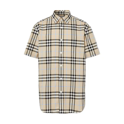 Burberry SS21 Logo Plaid Short Sleeve Shirt Light Almond. 80386641
