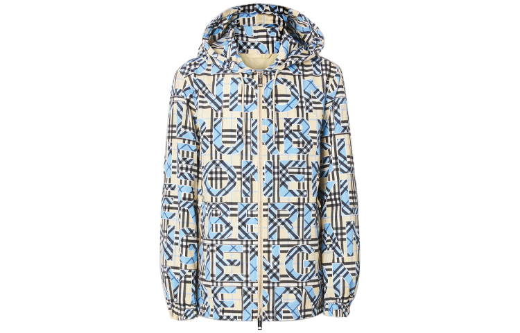 Burberry SS21 Logo Print Check Hooded Zip Jacket Bright Cobalt Blue () 80387701