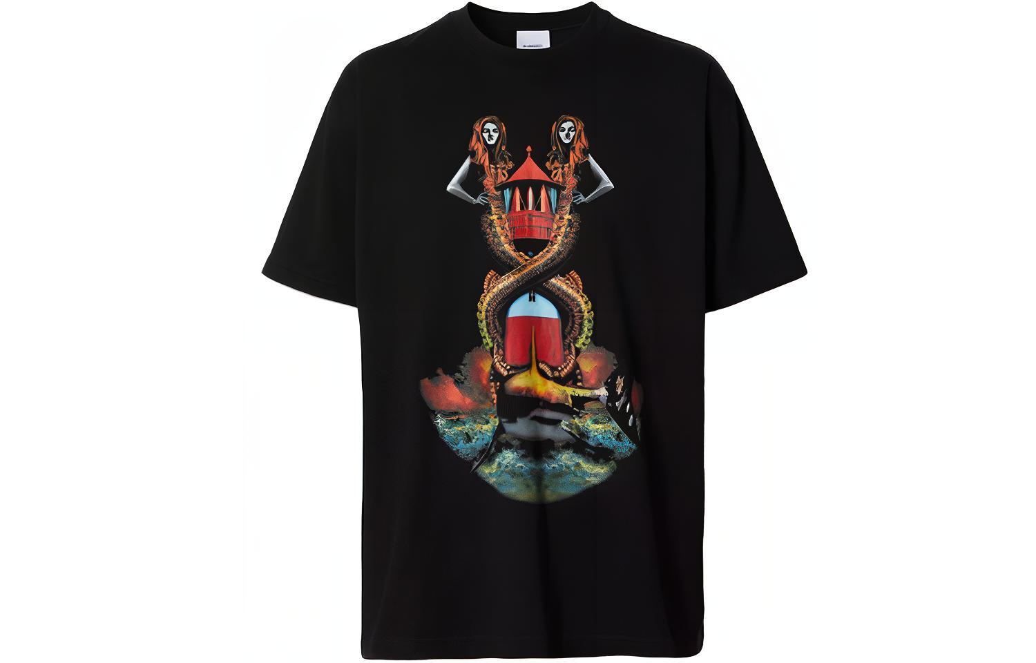 Burberry SS21 Mermaid Print Loose Fit Cotton T-Shirt Black 80406831