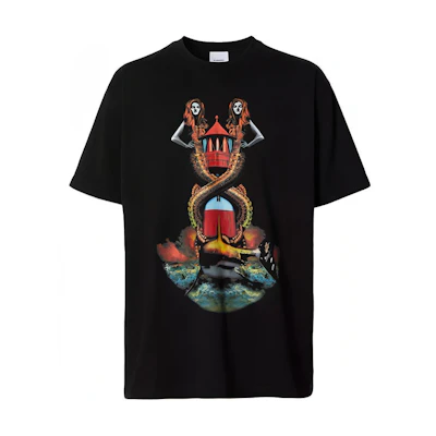 Burberry SS21 Mermaid Print Loose Fit Cotton T-Shirt Black 80406831