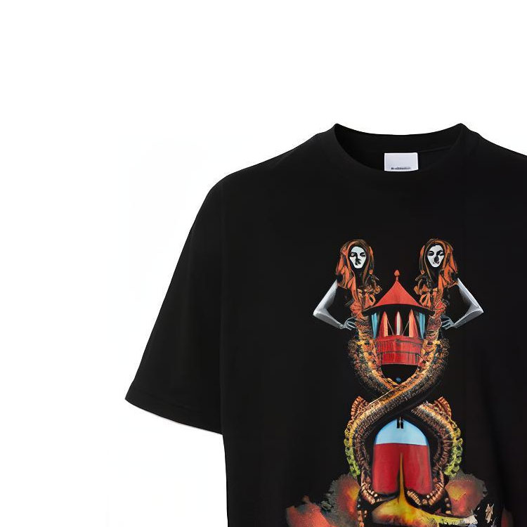 Sizing Burberry SS21 Kaos Katun Longgar Motif Mermaid Hitam 80406831