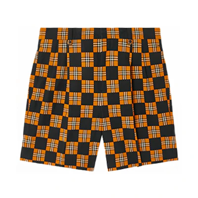Burberry SS21 Mid-Rise Check Print Loose Fit Shorts Deep Orange. 80425891