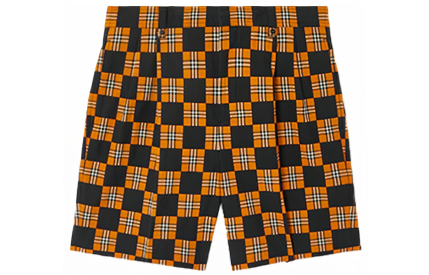 Order 버버리 SS21 미드라이즈 체크 프린트 루즈핏 숏츠 딥 오렌지. 80425891