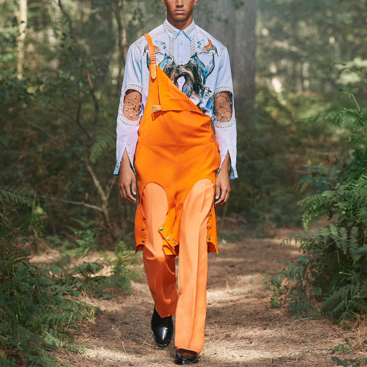 Lookbook Burberry SS21 Seluar Kain Mohair Campuran Wide-Leg Jingga 45672251