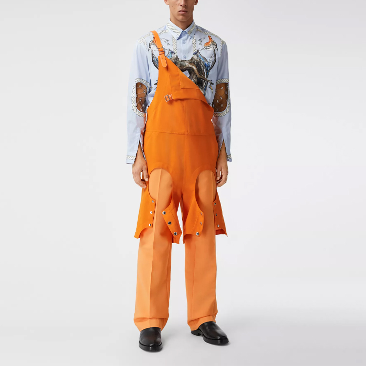 Shop Burberry SS21 Seluar Kain Mohair Campuran Wide-Leg Jingga 45672251