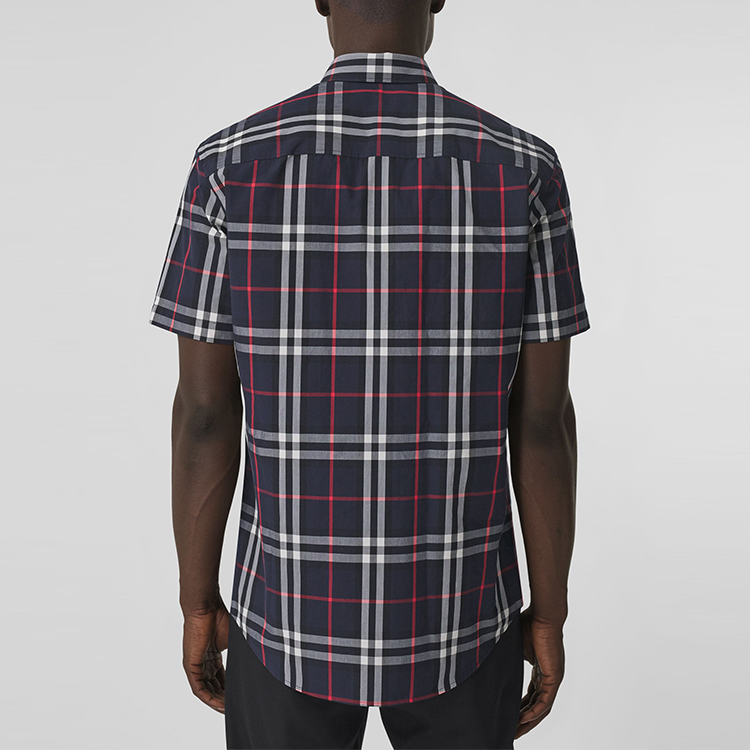Burberry SS21 Navy Blue Logo Check Loose Short Sleeve Shirt. 80433391 圖 4
