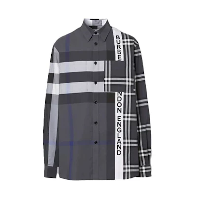 Burberry SS21 Oversized Check Pattern Shirt Grey Black 80339331