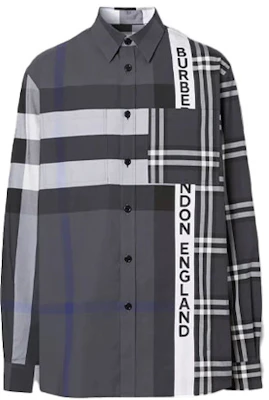 バーバリー SS21 オーバーサイズ チェック柄シャツ グレー ブラック 80339331 Order バーバリー SS21 オーバーサイズ チェック柄シャツ グレー ブラック 80339331