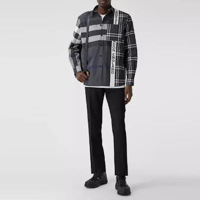 バーバリー SS21 オーバーサイズ チェック柄シャツ グレー ブラック 80339331 Shop バーバリー SS21 オーバーサイズ チェック柄シャツ グレー ブラック 80339331