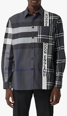 バーバリー SS21 オーバーサイズ チェック柄シャツ グレー ブラック 80339331 Purchase バーバリー SS21 オーバーサイズ チェック柄シャツ グレー ブラック 80339331