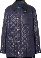 Burberry SS21 Quilted Lambskin Logo Barn Jacket Navy Blue Leather Jacket 80391411 Burberry SS21 Quilted Lambskin Logo Barn Jacket Navy Blue Leather Jacket 80391411