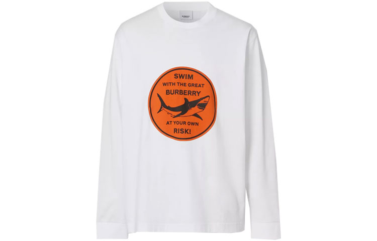 Burberry SS21 Shark Letter Print Long Sleeve T-Shirt White 80406881