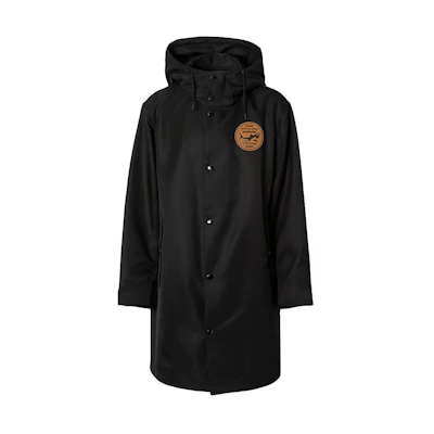 Burberry SS21 Shark Print Hooded Twill Coat Black 80406751