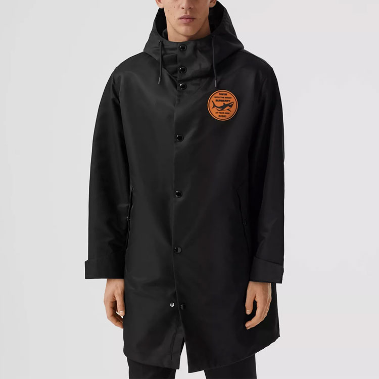Burberry SS21 Shark Print Hooded Twill Coat Black 80406751 圖 4