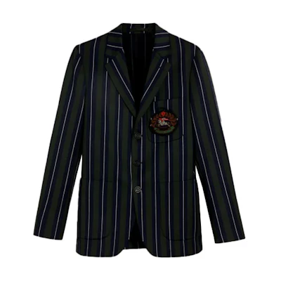 Burberry SS21 Slim-Fit Green Striped Blazer with Embroidered Badge. 80024151