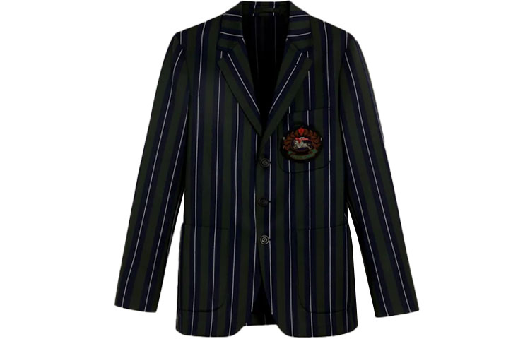 Order Burberry SS21 Slim-Fit Green Striped Blazer with Embroidered Badge. 80024151