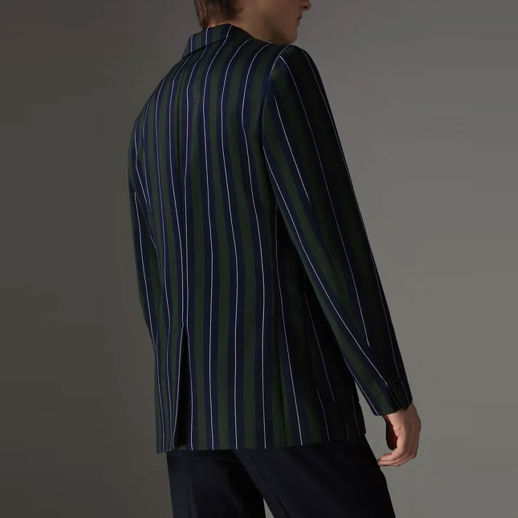 Purchase Burberry SS21 Slim-Fit Green Striped Blazer with Embroidered Badge. 80024151