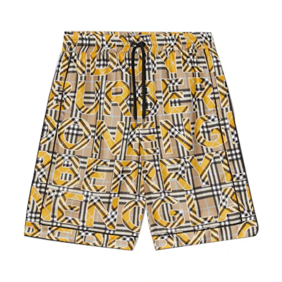 Burberry SS21 Vintage Check Logo Print Twill Shorts in Light Ochre. 80391191