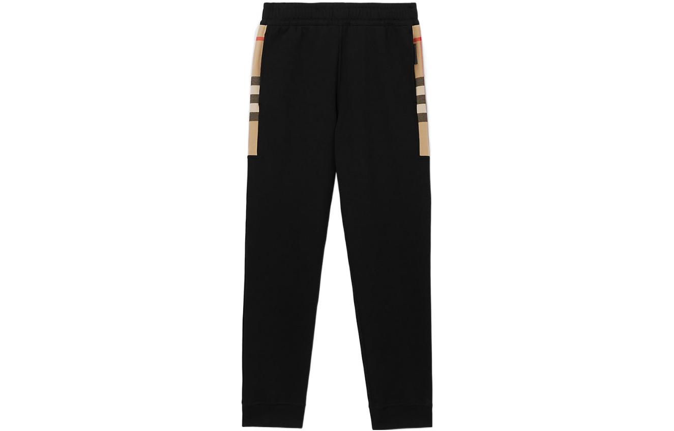 Burberry SS22  Black Jogger Pants with Side Check Cotton Knit Design. 80590661