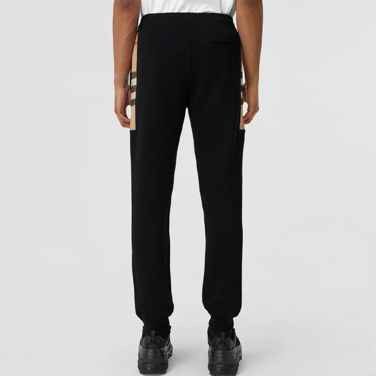 Purchase Burberry SS22 Pantalones Negros Jogger con Diseño Lateral de Cuadros en Algodón. 80590661