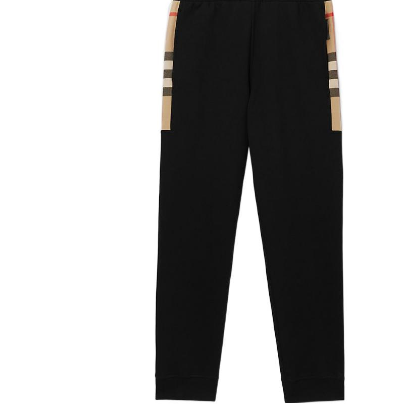 Sizing Burberry SS22 Pantalones Negros Jogger con Diseño Lateral de Cuadros en Algodón. 80590661