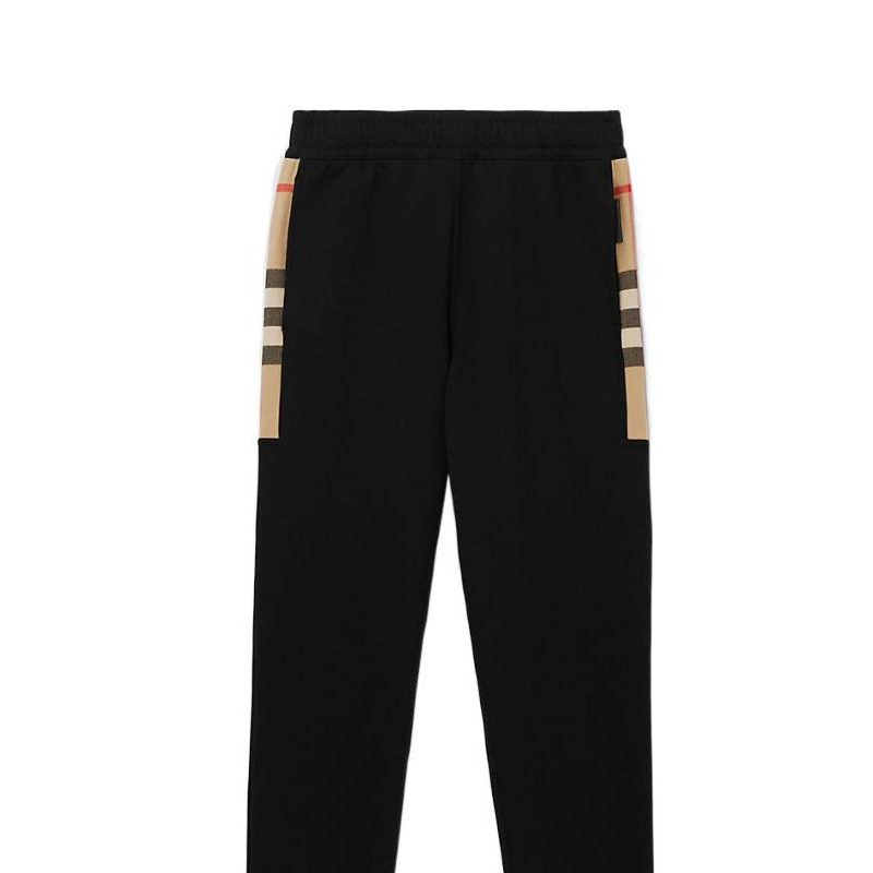 Cheap Burberry SS22 Pantalones Negros Jogger con Diseño Lateral de Cuadros en Algodón. 80590661