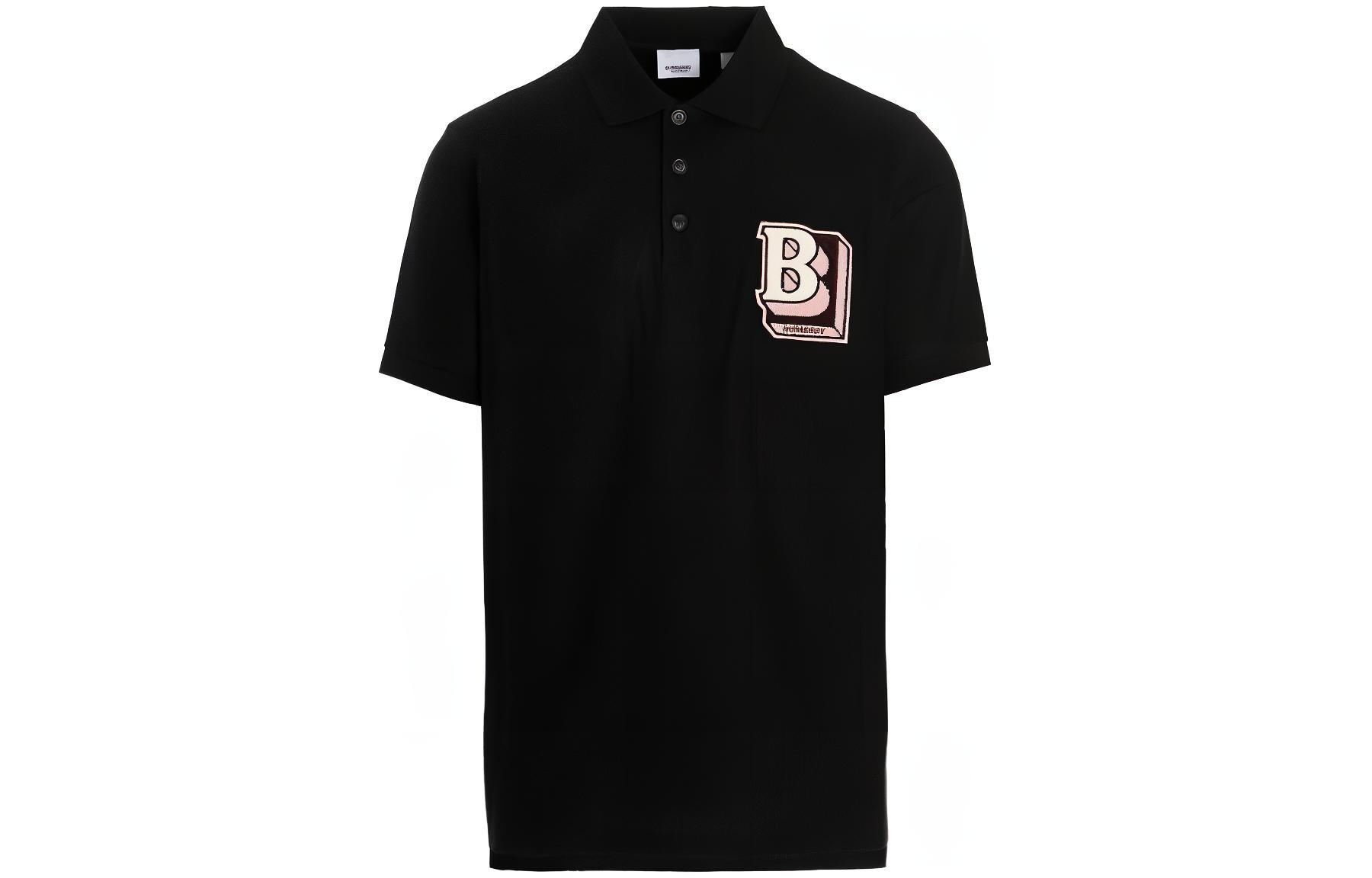 Burberry SS22  Black Letter Print Mesh Loose Fit Short Sleeve Polo Shirt 80575711