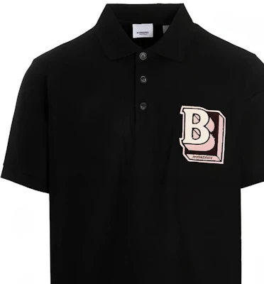 Burberry SS22 黑色字母印花網眼寬鬆短袖POLO衫 80575711 Sizing Burberry SS22 黑色字母印花網眼寬鬆短袖POLO衫 80575711