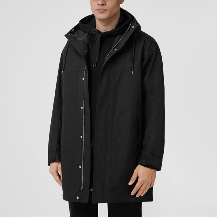 Purchase 博柏利 SS22 黑色宽松版型棉质大衣带标志细节 80512291