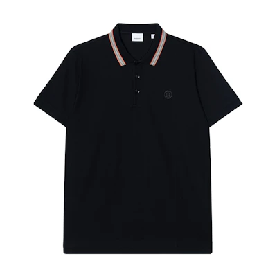 Burberry SS22 Black Polo Shirt with Contrast Stripe Trim. 80537731
