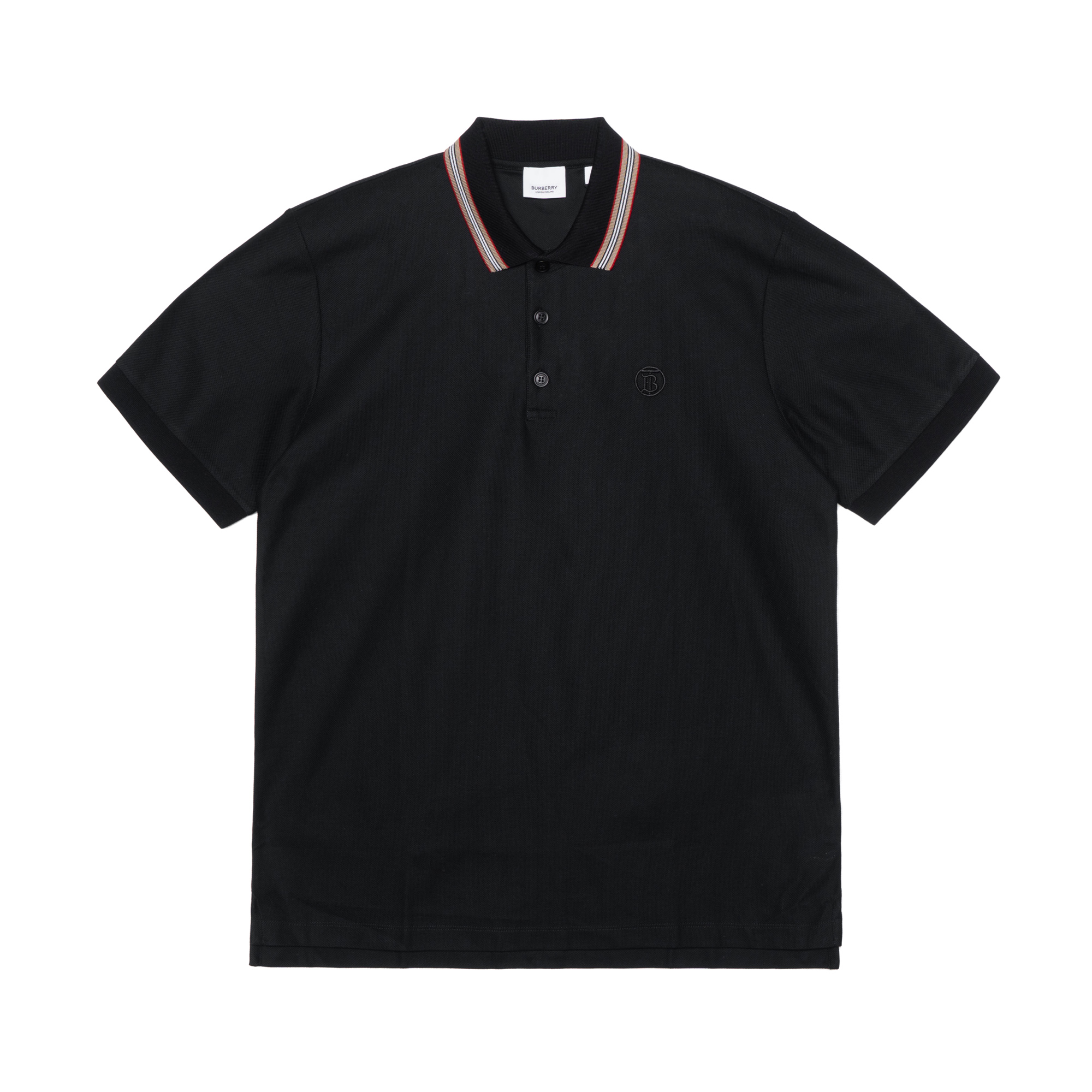 Order Burberry SS22 Kaos Polo Hitam dengan Trim Garis Kontras. 80537731