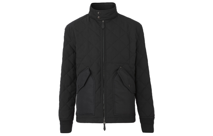 Buy Burberry SS22  Black Quilted Stand Collar Jacket. 80479341
