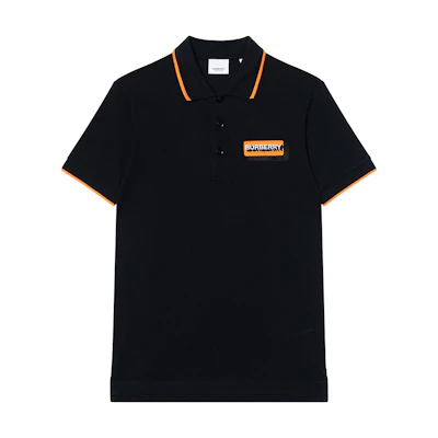 Burberry SS22 Black Short Sleeve Polo Shirt with Logo Patch & Contrast Trim 80572801