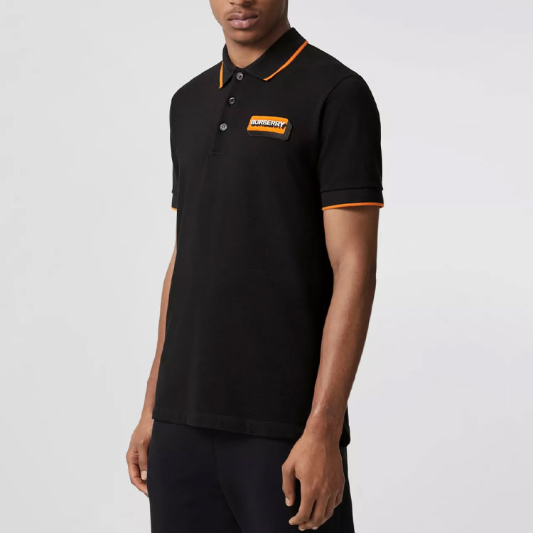 Burberry SS22  Black Short Sleeve Polo Shirt with Logo Patch & Contrast Trim 80572801 圖 5