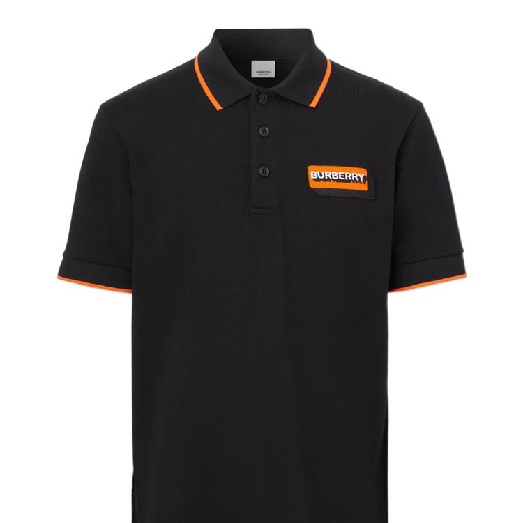 Burberry SS22  Black Short Sleeve Polo Shirt with Logo Patch & Contrast Trim 80572801 圖 6