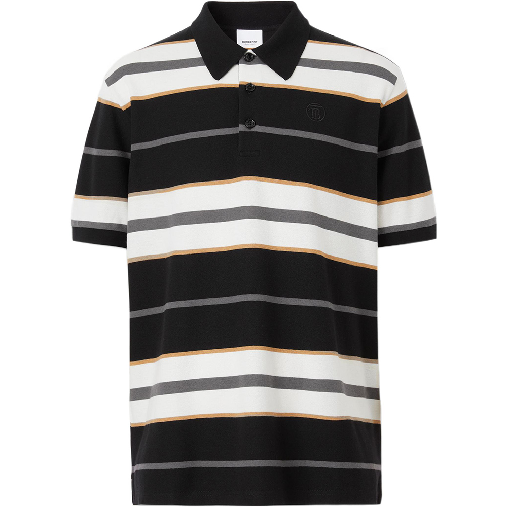 Burberry SS22  Black Striped Trim Colorblock Long Sleeve Polo Shirt. 80480231