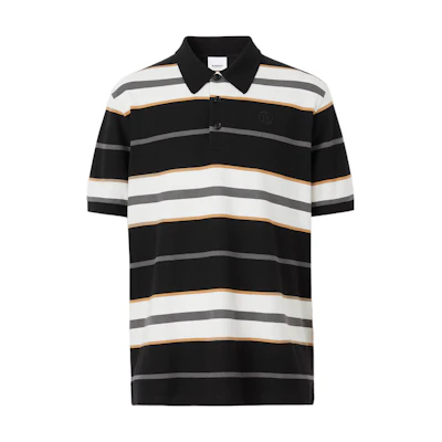 Burberry SS22 Black Striped Trim Colorblock Long Sleeve Polo Shirt. 80480231