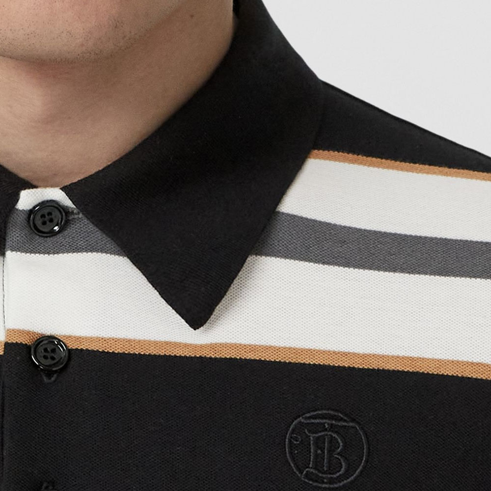Burberry SS22  Black Striped Trim Colorblock Long Sleeve Polo Shirt. 80480231 圖 5