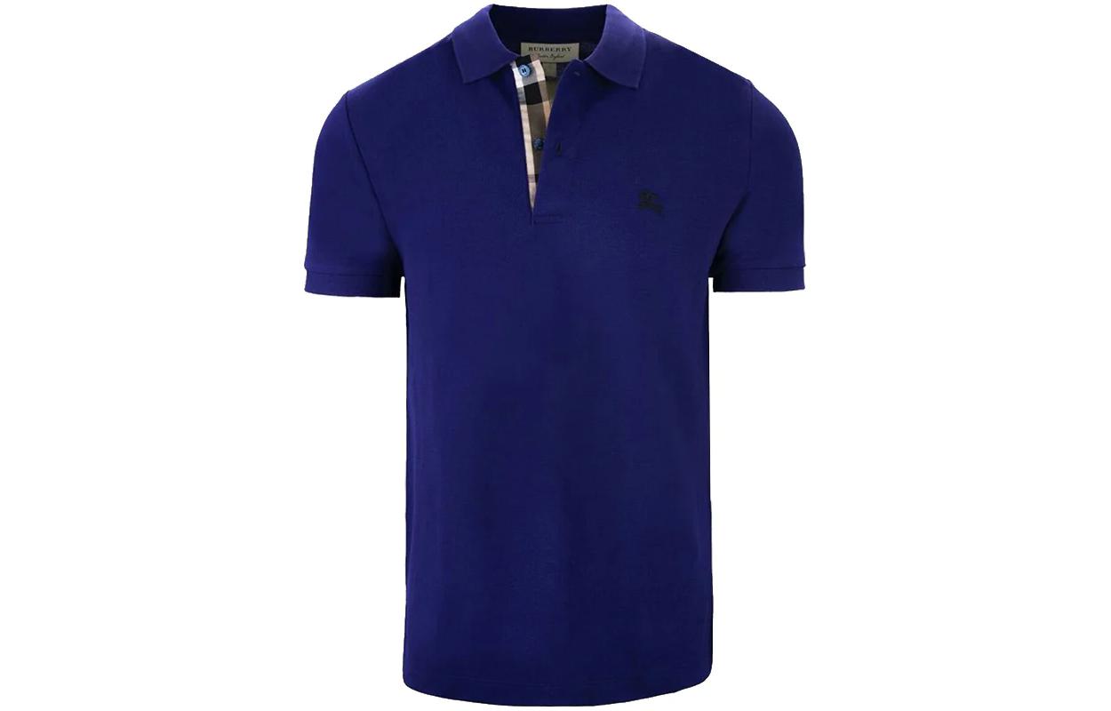 Order Burberry SS22  Blue Solid Logo Print Short Sleeve Polo Shirt 80362571