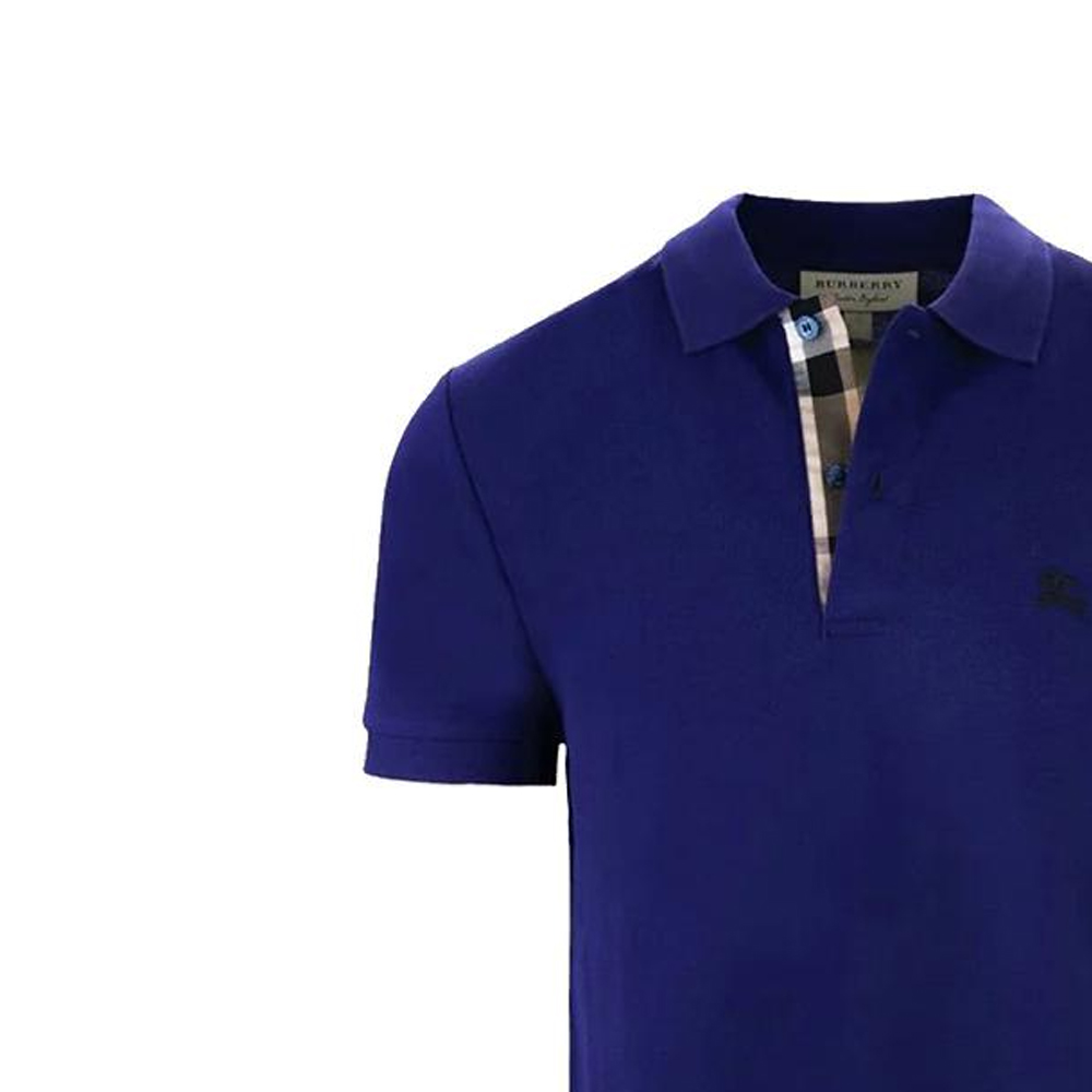 Shop Burberry SS22  Blue Solid Logo Print Short Sleeve Polo Shirt 80362571