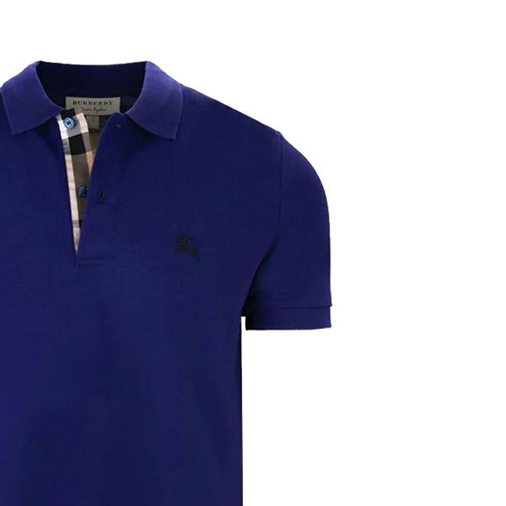 Purchase Burberry SS22  Blue Solid Logo Print Short Sleeve Polo Shirt 80362571