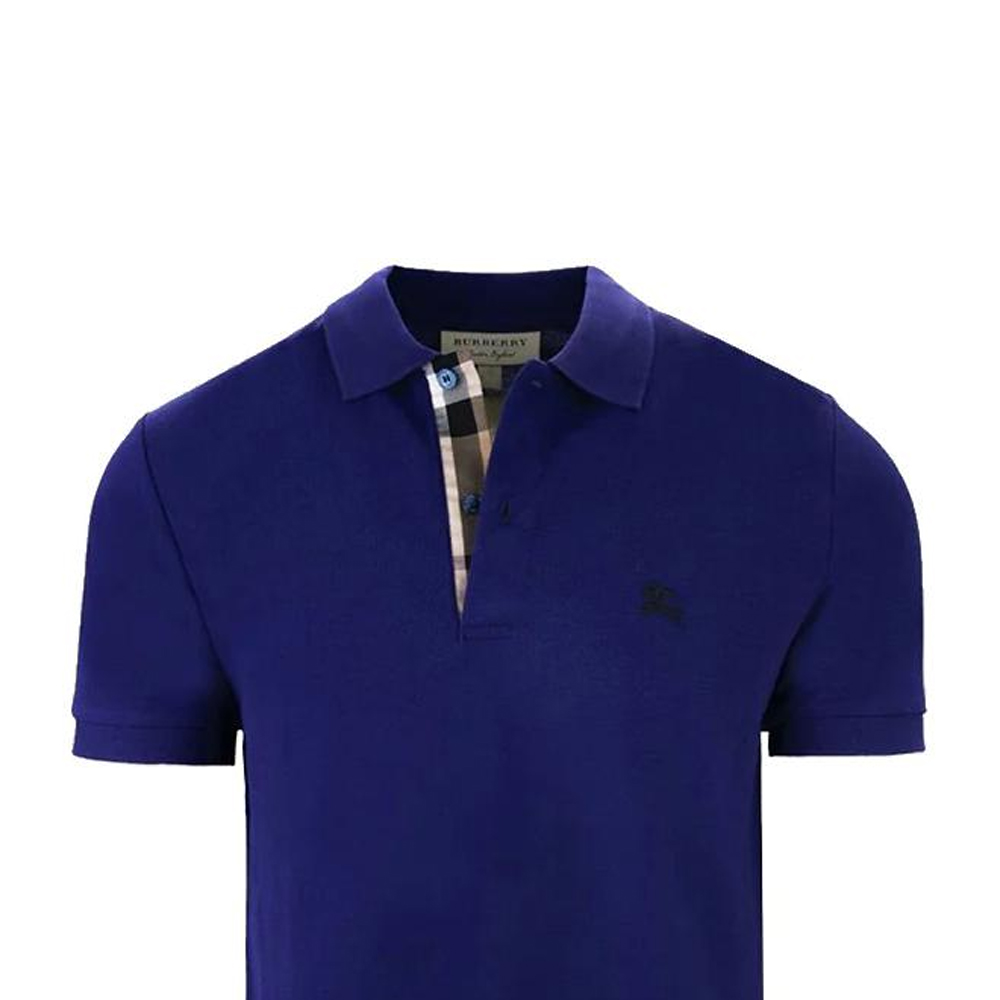 Details for Burberry SS22  Blue Solid Logo Print Short Sleeve Polo Shirt 80362571