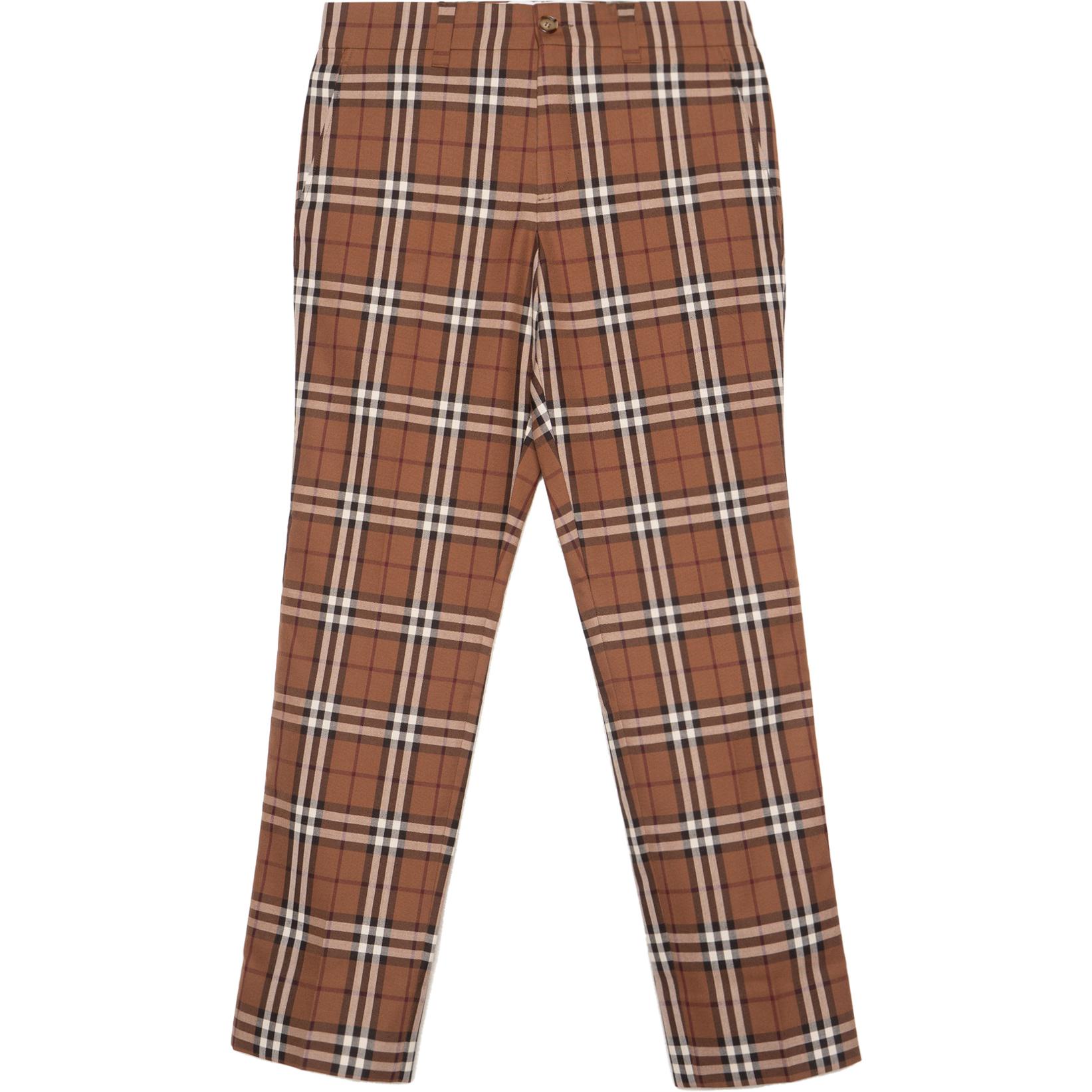 Burberry SS22  Brown Check Straight-Fit Casual Trousers. 80482081