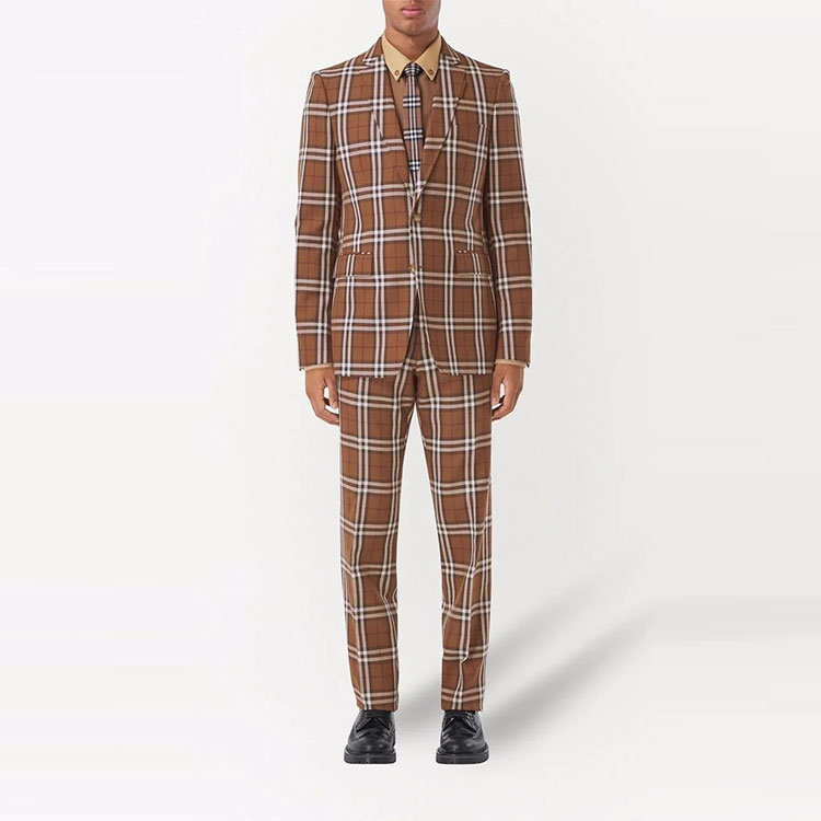 Shop 버버리 SS22 브라운 체크 스트레이트핏 캐주얼 팬츠 80482081