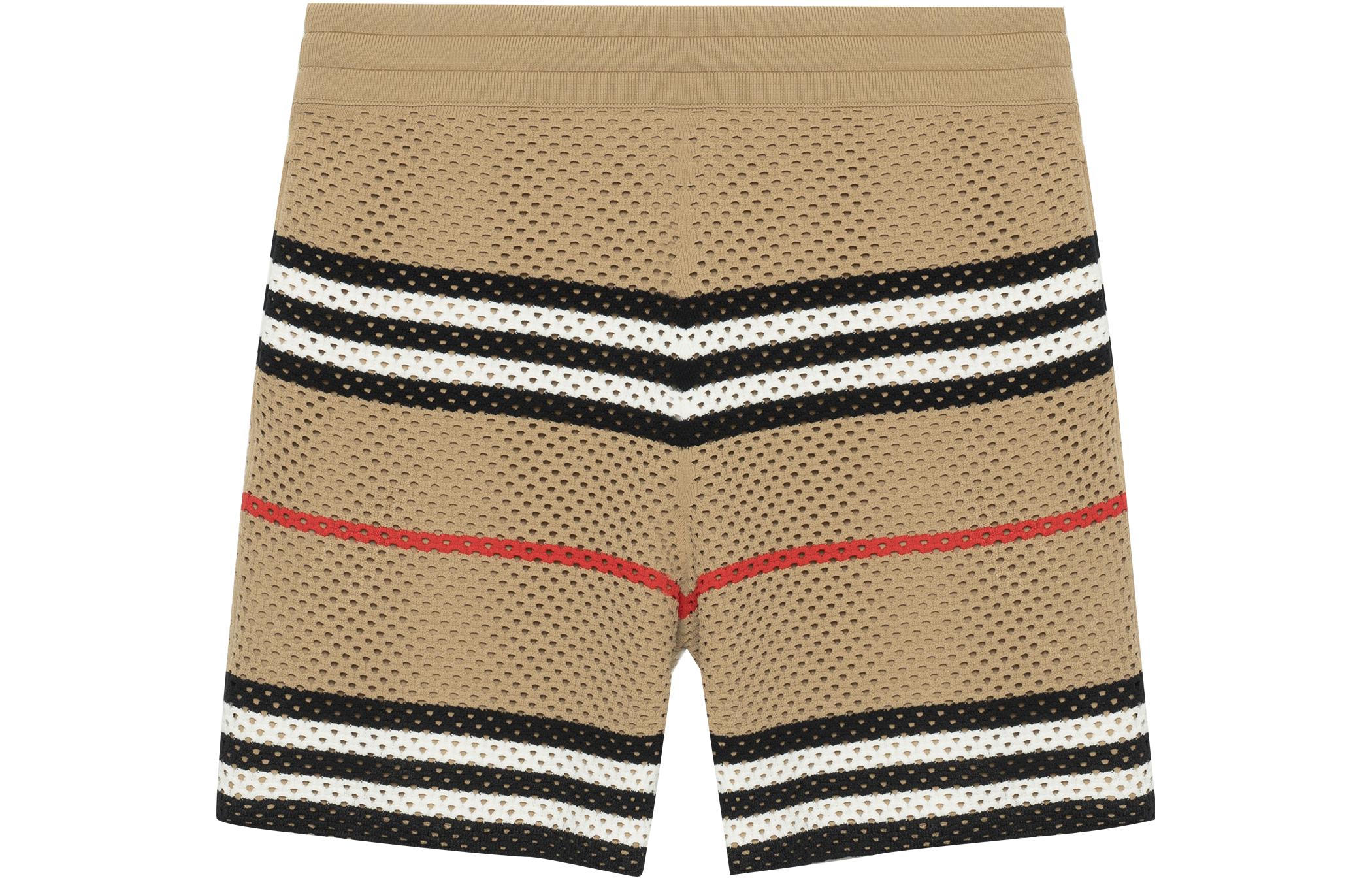 Buy 博柏利 SS22 棕色拼接条纹直筒休闲短裤. 80502701