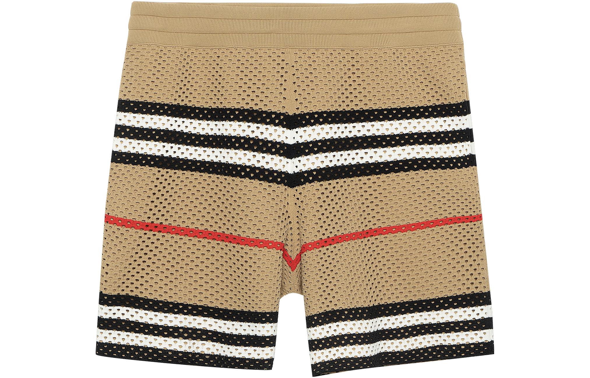 Lookbook 博柏利 SS22 棕色拼接条纹直筒休闲短裤. 80502701