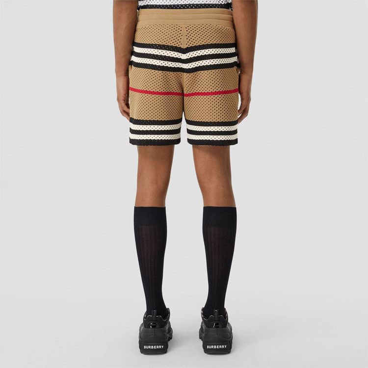 Purchase 博柏利 SS22 棕色拼接条纹直筒休闲短裤. 80502701